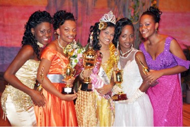 2012 Winners row: From left: Jenel Lovell, Zinoby Ward, Queen Sharona Haniff, Natasha Goodridge and Kimbilly Charles 