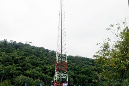 The newly commissioned 350ft cell tower at Aranaputa Valley, North Rupununi