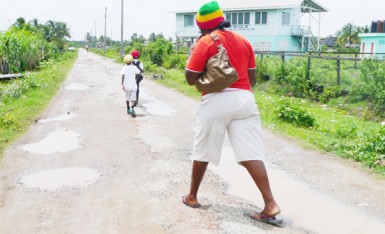 Water in potholes in a deplorable street