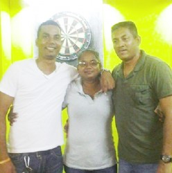 The winners of last Friday Darts Tournament Anthony Bissoondyal, Rosetta Hiralall and Norman Madhoo (L-R). 