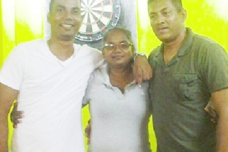 The winners of last Friday Darts Tournament Anthony Bissoondyal, Rosetta Hiralall and Norman Madhoo (L-R). 