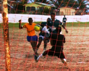 Damion Williams in yellow, scoring his second goal for Silver Shatters