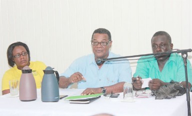 From left are miner Simona Broomes, GGDMA President Patrick Harding and GGDMA Executive Coordinator Colin Sparman 