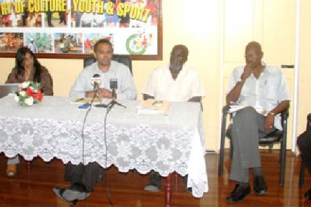 Minister of Culture  Dr Frank Anthony (third from left) and other officials at the media briefing (GINA photo)
