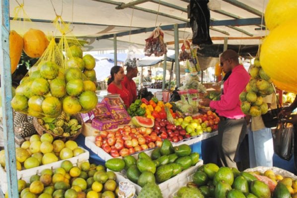 Trading in fruit and vegetables on Merriman’s Mall this week.