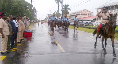 Mounted: The Guyana Police Force mounted branch during the parade around the streets of Georgetown on Saturday as the police celebrated their 174th Anniversary with a massive route march. (GINA photo)