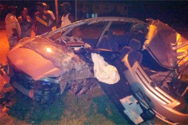  The badly mangled car 