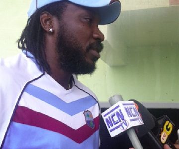 Chris Gayle speaking to the media yesterday.