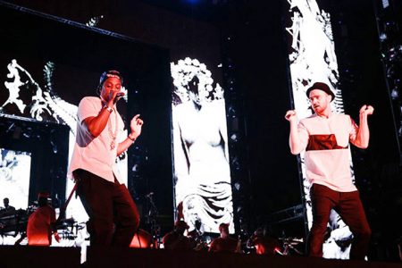 Jay Z and Justin Timberlake on stage as their ‘Legends of the Summer’ tour kicked off in Toronto