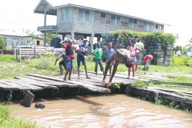 Look at this: Practising backflips in a trench at Victoria on Friday (Arian Browne photo)