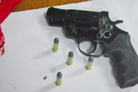 This unlicensed .38 Taurus revolver with four rounds was found during a search on a house at Parafait Harmonie, West Bank Demerara on Thursday. 