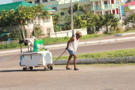 A vendor as he pulls his cart from the location.
