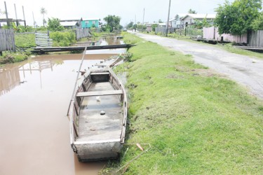 A boat in one of the main trenches in Victoria following heavy rainfall (Arian Browne photo) 