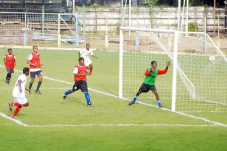 FLASHBACK! Action in the just-concluded Digicel nationwide Schools football tournament which was won by Wismar/Christianburg Secondary for the second successive year.