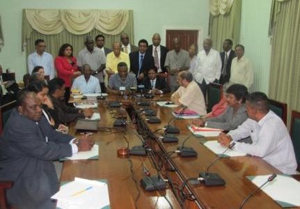 The government side at a press conference last night at Parliament following the defeat of the Amaila matters. (GINA photo)
