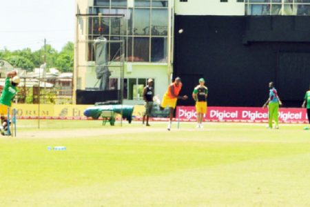 The Tallawahs going through some fielding drills yesterday.