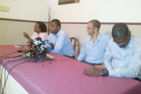 From left: AFC Member Beverly Alert, AFC MP Trevor Williams, AFC Executive Member Dominic Gaskin, and AFC General Secretary David Patterson at Wednesday’s press conference. 