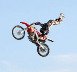 Hang time: One of the bikers slated to perform at the Jamzone Bikers Fest on tomorrow in the National Park during his performance last weekend at Berbice. (Hits and James Entertainment photo)