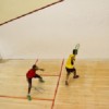 Guyana and Trinidad and Tobago players during their team playoff yesterday afternoon in the Digicel 2013 Senior Caribbean Squash Championship at the Georgetown Club.
