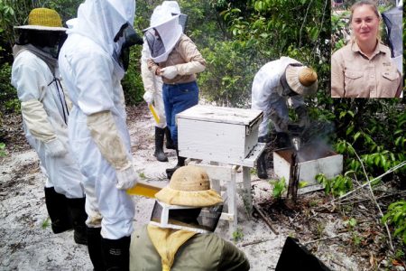 Amy Weeks (inset) with local beekeepers