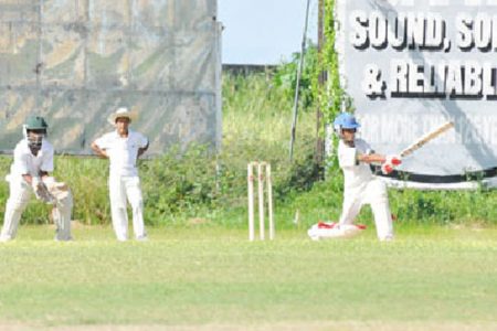 Everest Sports Club batsman, Yeudistir Persaud during his gritty innings of 12.