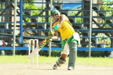 Christopher Barnwell smashes a huge six at the practice session at Everest (Orlando Charles photo)