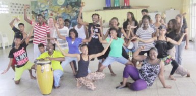 The dancers and drummers after their performance at Unique Theatre in Paramaribo, Suriname 