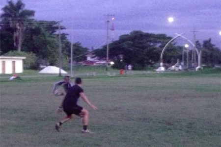 Players from the national rugby team in a simulation game yesterday at the National Park rugby field.
