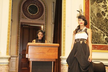 Keisha Edwards describing her design at The White House on Wednesday June 26 2013 this event was to commemorate National Caribbean American Heritage Month