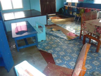 The damaged interior of the Shieldstown Nursery school