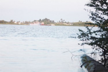 The view from Persaud’s home across the Demerara River