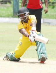 Shemroy Barrington sweeps in his innings of 88 