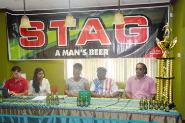 Members of the Troy Cook Memorial Launch committee from left to right - Stag Beer Brand Representative John Maikoo, Ansa McAl PRO Darshanie Yussuf, Camptown Assistant Secretary Treasure Aferya Denny, Camptown Founder Rudy Bishop and Event Coordinator Richard Mittelholzer.   