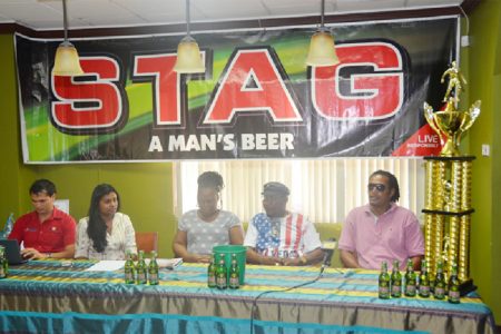 Members of the Troy Cook Memorial Launch committee from left to right - Stag Beer Brand Representative John Maikoo, Ansa McAl PRO Darshanie Yussuf, Camptown Assistant Secretary Treasure Aferya Denny, Camptown Founder Rudy Bishop and Event Coordinator Richard Mittelholzer.