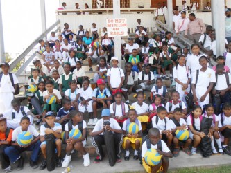 Some of the young participants of the festival posing with their volleyballs.