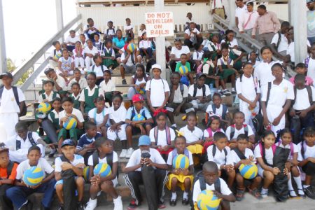 Some of the young participants of the festival posing with their volleyballs.