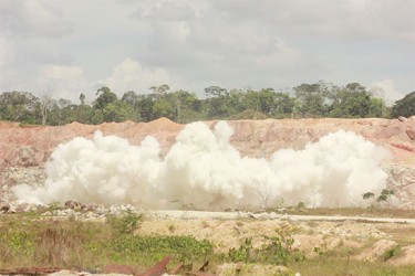 A rock blasting explosion at BK Quarry in the Essequibo 