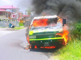 The bus on fire  (Juanita Hooper photo)