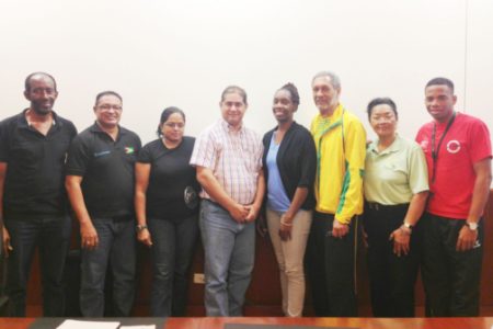 The new executive of the Caribbean Regional Badminton Confederation (CAREBACO) with Guyana’s Gokarn Ramdhani second from left.