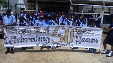 Students preparing to begin the march 