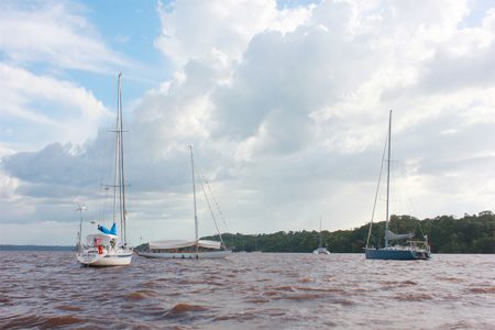 Yachts in the Mazaruni River on Saturday (Photo by Arian Browne)