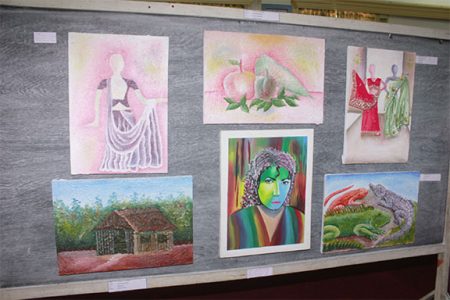 A section of the art on display which was done by schoolchildren