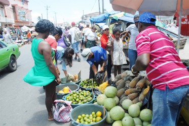 Fruits and vegetables on display at the market