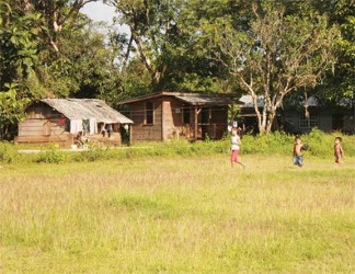 Youngsters making their way home from a shop. 