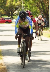 National cyclist, Robin Persaud edges Alanzo Greaves to win his sixth signature event of the season. (Orlando Charles photo) 