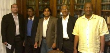 From left are Rab Mukraj, Dr Asquith Rose, Dr Tarron Khemraj, APNU Leader David Granger and APNU MP Joseph Harmon