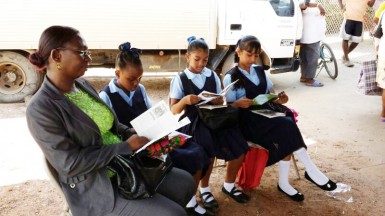 This reading tent was set up at the Rose Hall Town Market Square for International Literacy Day yesterday. The tent was set up by the regional education office.