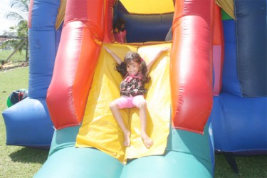 Slip slide and down I go! A little girl having fun
