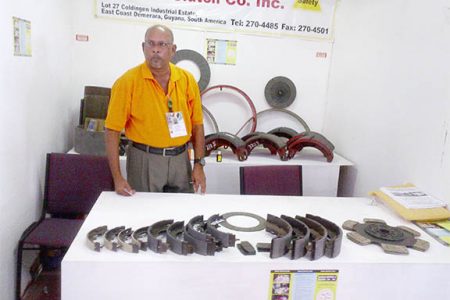 Company Director for Guyana Brakes and Clutch Co, Ushkumar Purandat, showcases the remanufactured brakes and clutches.
