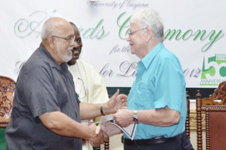 The Moray House Trust has congratulated Ian McDonald on receiving the Guyana Prize for Literature (Poetry) award for his book The Comfort of All Things. According to a press release, The Comfort of All Things was published by the Moray House Trust and the trust takes pride in the national distinction bestowed on the book. According to the release, the trust, set up to honour the memory of David de Caires exists to foster all forms of artistic expression and the distinction earned by its first publication is a source of great satisfaction to its trustees and directors. It extended thanks to Vanda Radzik who was instrumental in editing and organizing the publication of The Comfort of All Things. McDonald shared his award with Cassia Alphonso, who wrote Black Cake Mix. 